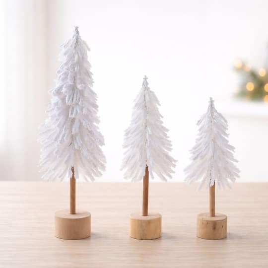 Melrose White Flocked Pine Tree Tabletop Décor Set